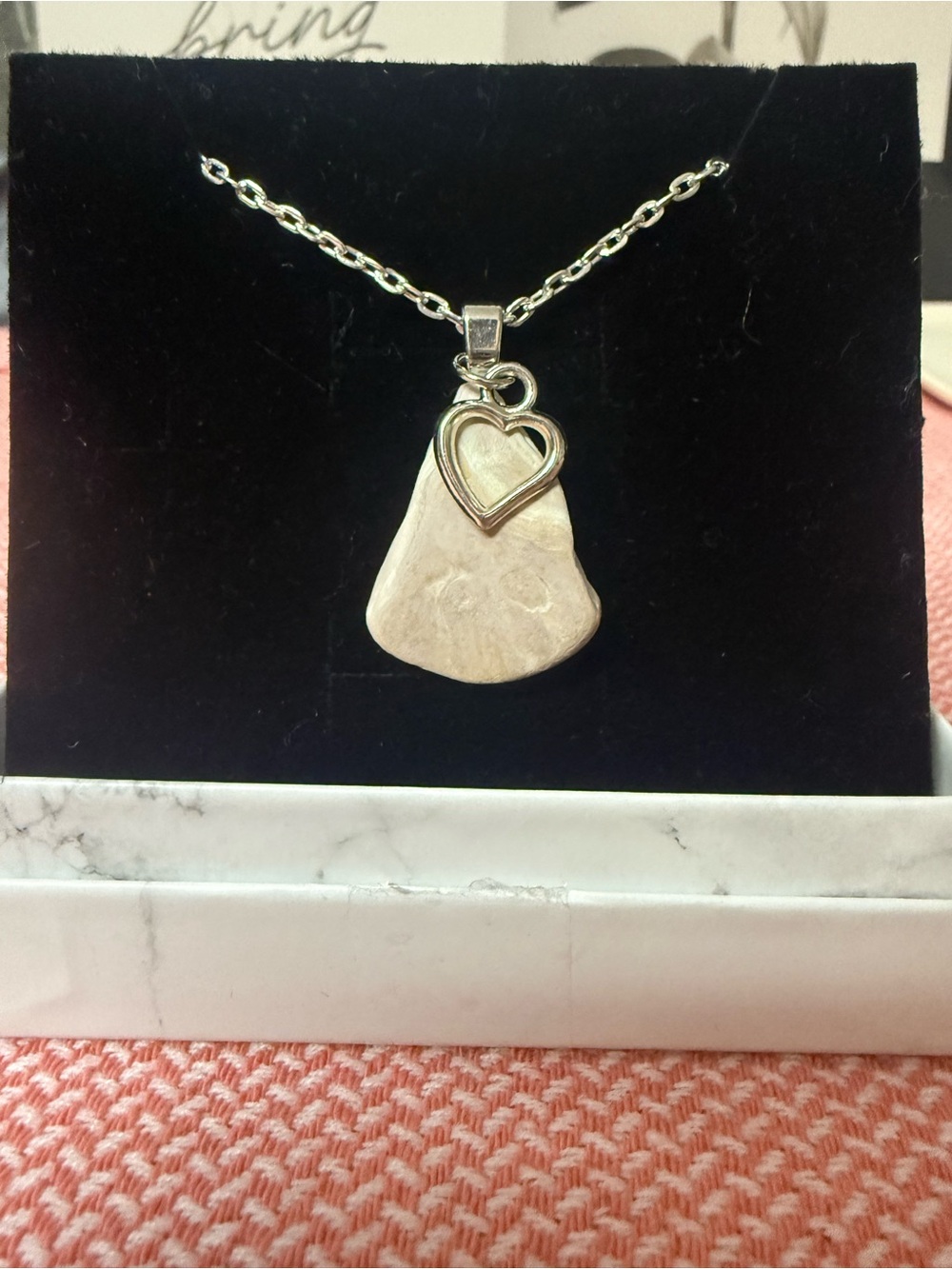 Light Pink Inner Shell Necklace with Silver Heart Charm